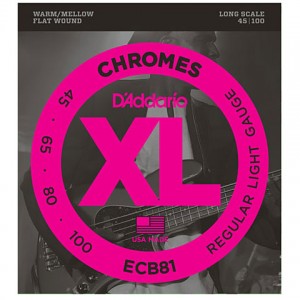 D'Addario ECB81 Chromes Light Electric Bass Strings (.045-.100) Long Scale 